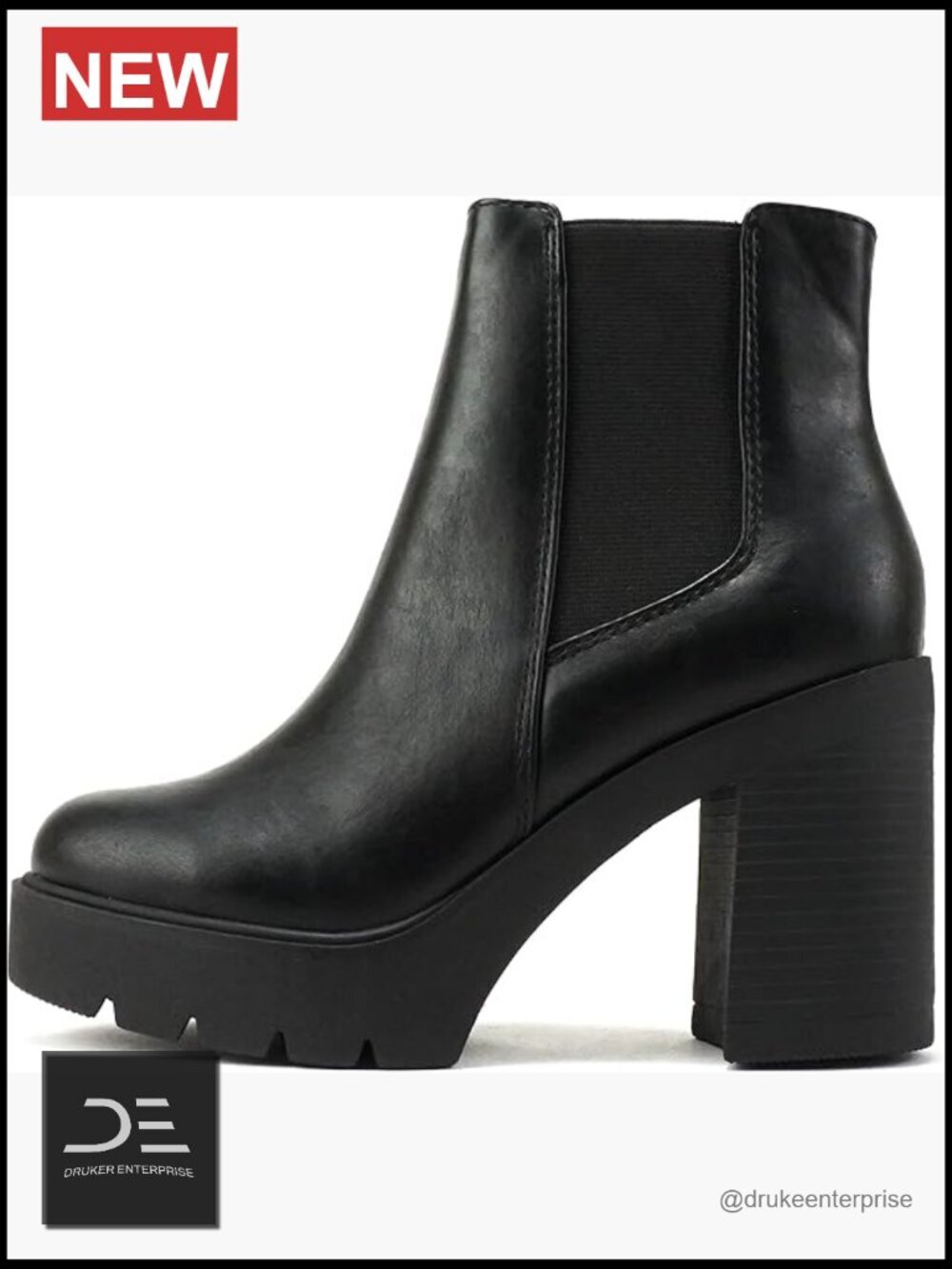 Lug Sole High Heel Chelsea Ankle Boot - Double Elastic Gore
